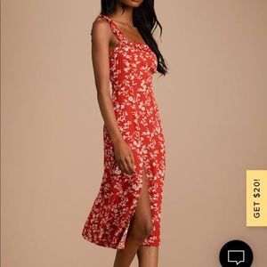 Lulus Garden Date Red Orange Floral Print Ruffle Midi Dress